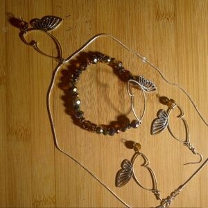 Elegant Silver and Brown Beaded Bracelet Set